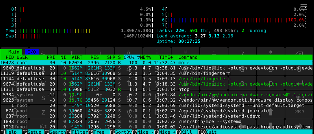"more" (and others, e.g. "top") keeps running in the background after ...