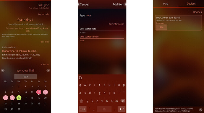SailCycle, BitSailor and Radar (Find My Device)