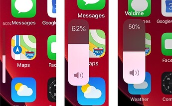 An illustration of how the volume bar is very unobtrusive, but can become thicker if you tap it, for easier manipulation.