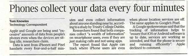 Phone Data Article - The Times newspaper 30-03-2021